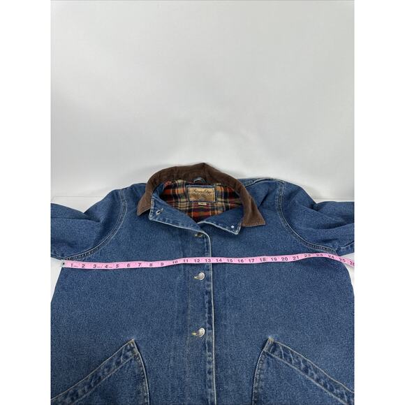 Vtg Denim Heavy Flannel Lined River Edge Women Sz XL Barn Jacket Corduroy Collar - Picture 4 of 7